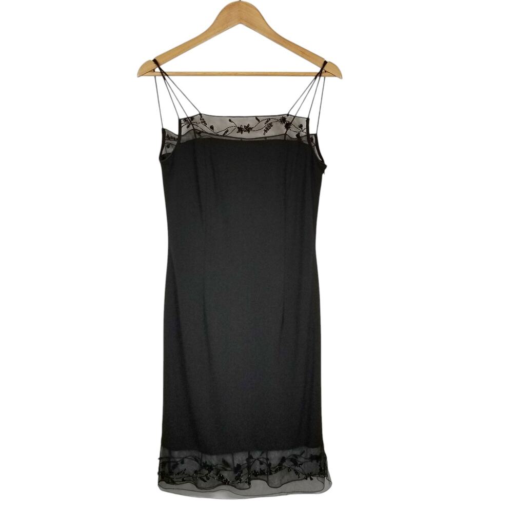 Rimini by Shaw Women's Vintage 90s Y2K Black Beaded Lace Slip Dress Size 10